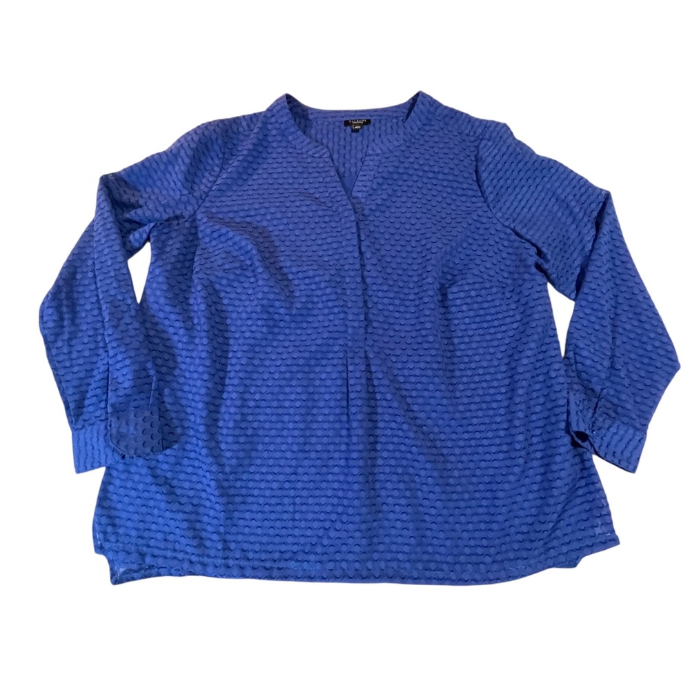 Talbots Woman Petite Blue Textured Dot‎ V Neck Long Sleeve Blouse Top XP - Picture 3 of 8
